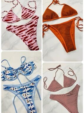 Mix-and-Match Bikini Set Bundle - Pink Fish, Rust Crochet, Blue Fish, Red Stripe